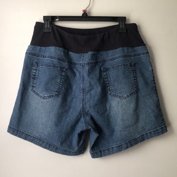 Planet Motherhood Blue Denim Cotton Panel Maternity Shorts size Large (12/14) - Picture 2 of 8